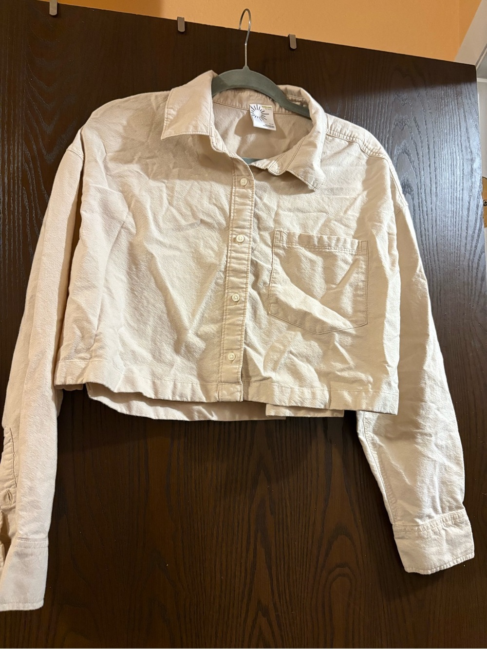 Offline by aerie Cropped Button-Down Shirt in Light Beige